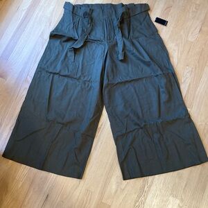 NWT Eloquii Olive Wide-Leg Paperbag Waist Trousers - Linen Blend - 24